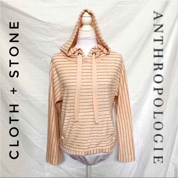 Anthropologie Tops - Anthro pink gray striped split back hoodie sweater